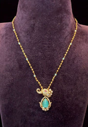 Beautiful simple chandraharam chain with Vinayaka pendant with blue colour